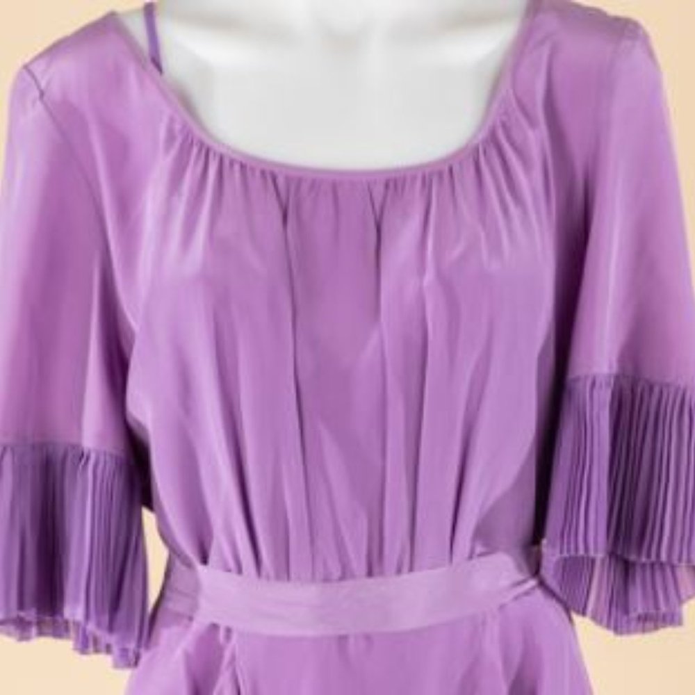 BCBG Max Azria purple silk dress with pleated frill sleeves, together with slip - Picture 3 of 3